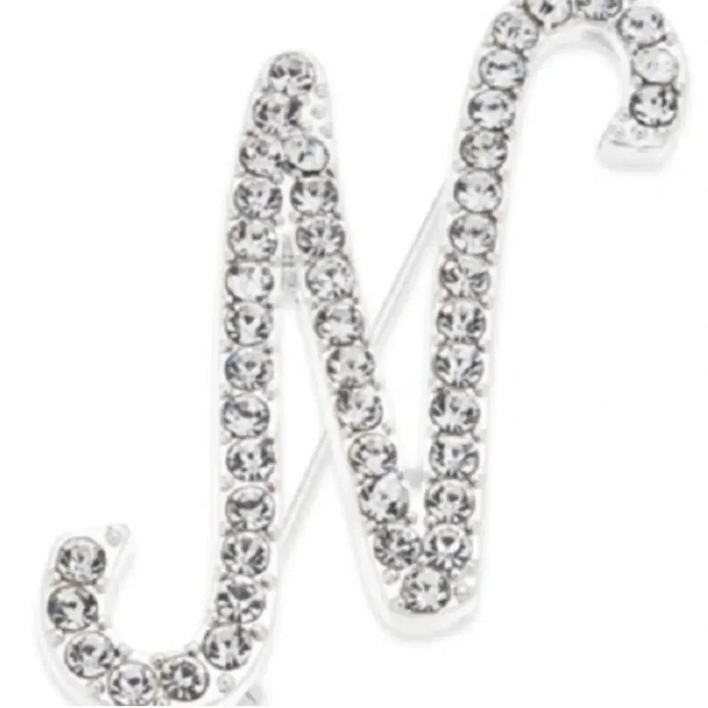 NWT Charter Club Silver-Tone Pave Initial N Pin Sparkle Bling Brooches